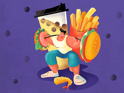 Lose Weight bubble tea design eating food french fries hamburg illustration lose weight tempura ui