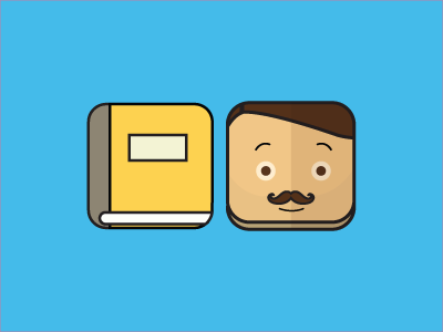 A Book and a Hipster, 2 great buddies book design eyes flat icon illustration mustache shadow smile vector