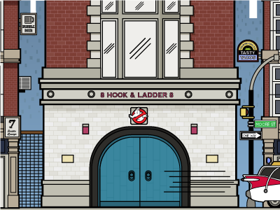 Ghostbusters building door flat ghostbusters illustration illustrator lounge new road sign vector york