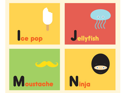 Alphabet Elements abc ice illustration jellyfish moustache ninja pop stick vector