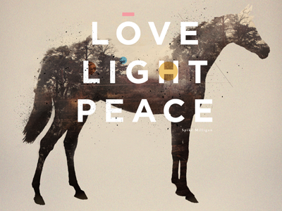 LOVE LIGHT PEACE collage country digital field horse landscape side spike tail woods