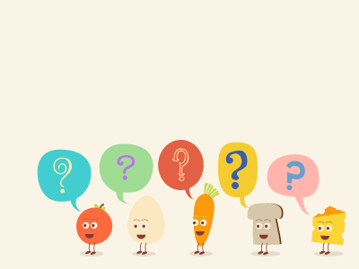 Veg Questions bread carrot cartoon characters cheese egg question speechbubble tomato vector vegtables