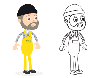 John West Character beard boots cartoon character check dungarees fisherman hat logo shirt smile vector