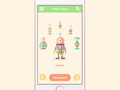 Robot Picker animation app card character gif ios iphone menu mobile picker robot ux