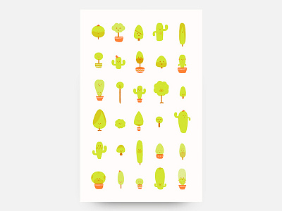 Tree characters cactus character design happy nature pattern plants pot plant trees