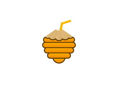 Coconut Honey Logo bee beverages brand identity brand mark coconut corporate identity drink food graphic design honey honeycomb logo brand logo corporate logo design logo designer logo for sale logo identity nature straw wasp