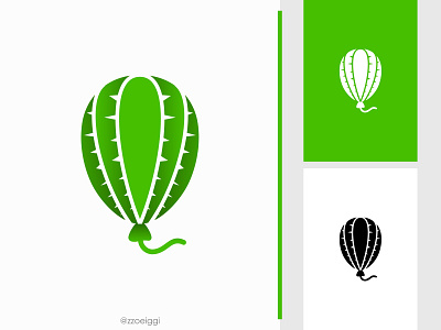 Balloon Cactus Logo balloon brand design brand designer cactus children fly graphic design green logo design logo designer logo for sale logo idea logo inspiration logomark logotype plant rubber sky thorn toy