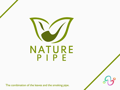 Nature Pipe Logo brand design brand designer cigarette green leaf leaves logo design logo designer logo for sale logo idea logo inspiration logomark logotype natural nature pipe smoke smoking vape zzoe iggi