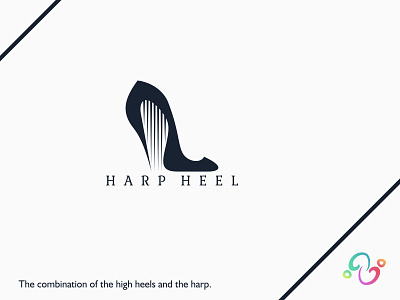 Harp Heel Logo brand design brand designer feminine harp heel instrument instrumental logo design logo designer logo for sale logo idea logo inspiration logomark logotype lyre music shoe shoes women zzoe iggi