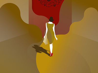 Conquer empowerment geometric gold illustration red shoes walking woman