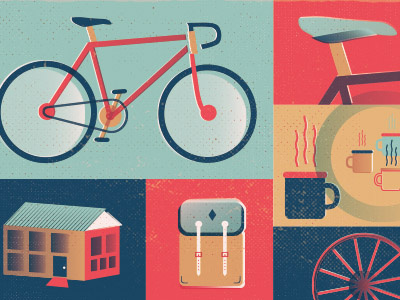Bike + Coffee bicycle bike coffee grid house illustration