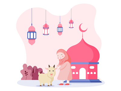 Eid adha Illustration eid adha flat style hijab illustration islam lantern mosque muslim
