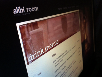 Alibi bar beer menu restaurant site website