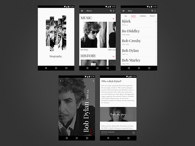 Biography android app biography design famous minimal mobile mobile app typography ui ux web