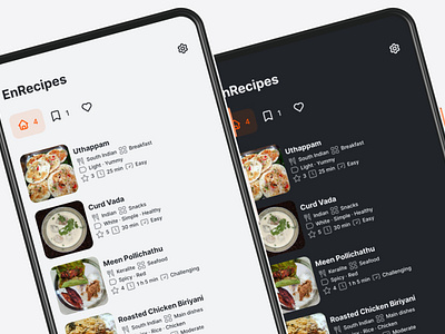 EnRecipes v2.0 android app app chef dark mode food light and dark mobile app recipe manager recipes ui