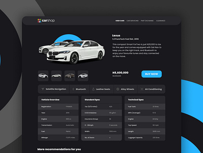 Car Shop Concept Minimal UI Design - Product Page (Dark Version) design minimal ui ux web