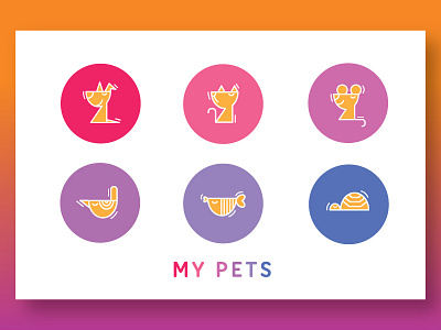 My Pets animals color icons illustration line pet simple vector