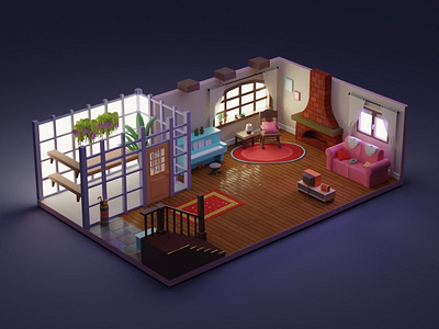 Low-Poly Living Room 3d b3d blender cycles illustration lowpoly