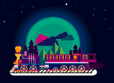 Midnight Park Train Illustration illustration illustration art illustration design illustration digital midnight midnight train night rail trains