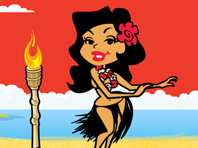 Tiki Girl dance flame hawaii illustration tiki website