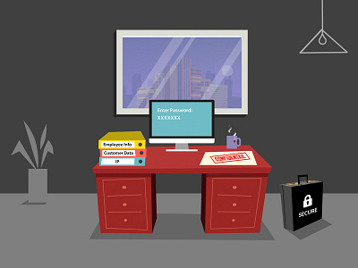 Protect Your Assets 2d animation computer desk illustration office vector