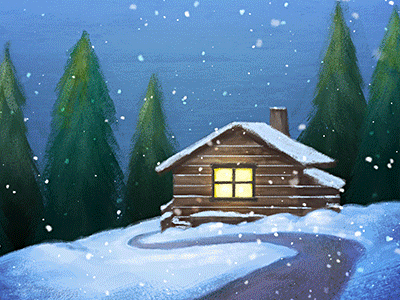 Snowy Cabin / Cottage Kitchen animation cottage illustration kitchen snow watercolor