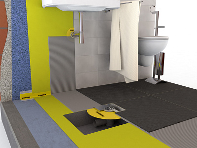 Bathroom hydroisolation layers 3d render