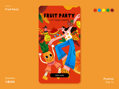 FRUIT PARTY app design digital art fruit illustration party ui vector