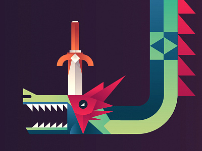 Dragonslayer book children dragon gradient illustration sword wip