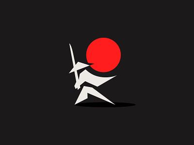 Samurai doodle japan logo mark moon red samurai warrior