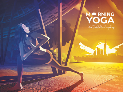 Morning Yoga art exercise healthy idea illustration mind pavilion peaceful rejuvenation sunrise urban vectorart yoga