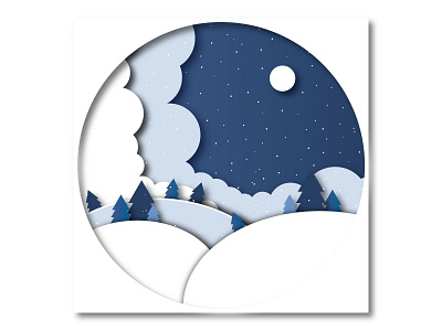 Paper cutout: Snowy Night design illustration landscape nature papercut snow snowfall