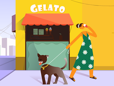 Summer vibes characters dog flat gelato graphic ice cream illustration people summer woman character