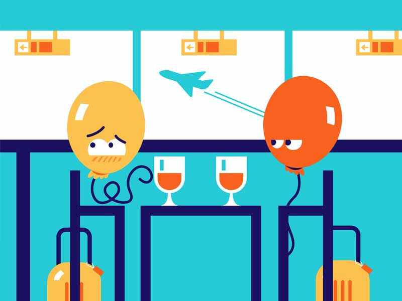 Balloon date character illustrator flat embarrassing airport blue orange fun balloon simple animation