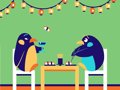 Penguin date character clean date design flat green illustrator navy orange penguin simple sushi