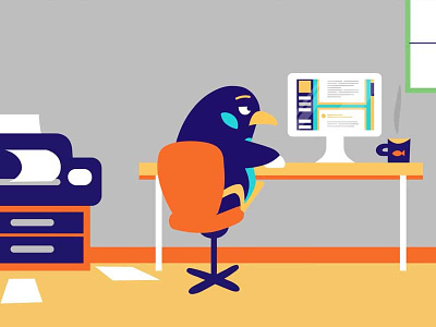 Office penguin animation bored character clean design flat illustrator office paperwork penguin simple