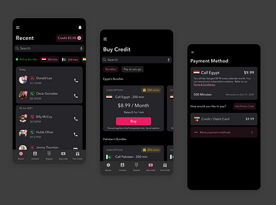 BlaBla Connect-International Calling App Dark mode branding design international ui ux
