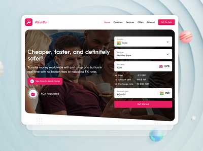 PassTo international transfer -Website animation app design international quotation send money transfer money ui ux