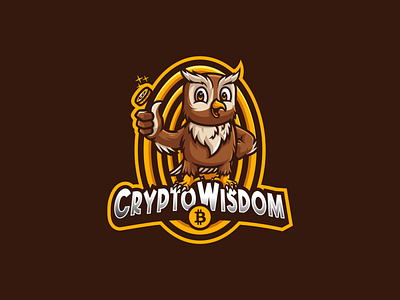 Crypto Wisdom Mascot Logo animal bitcoin branding cartoon character crypto design esports graphic design illustration logo mascot owl vector