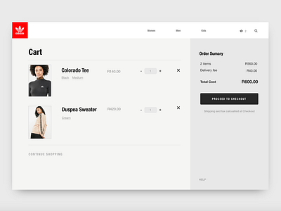 Adidas Shopping cart design ecommerce invision studio invisionstudio ui ux design web design