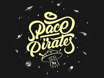 SpacePirates branding calligraphy design flat hand drawn handlettering illustration lettering typography vector