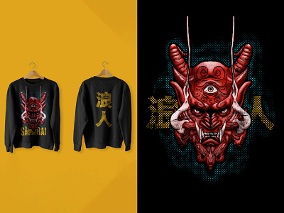 Japanese demon mask illustration