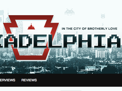 Geekadelphia.com Masthead Preview 8 bit blog blue geek philadelphia red