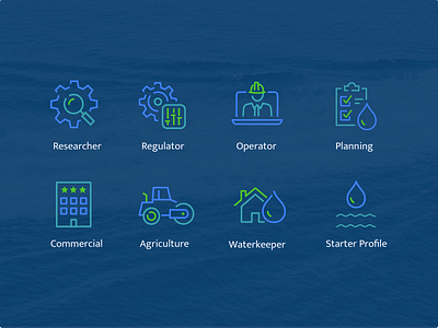 Icons for Water App Onboarding Process blue icons clean ui climate change ecology icon design icon pack icon set icons line icons onboarding screen onboarding ui water icon water icons