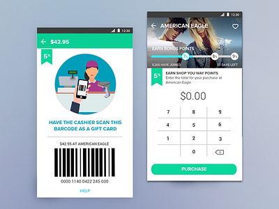 Redeem Screens for Rewards App android app discount app illustrationcashierpointsandroid mobile app rewards app
