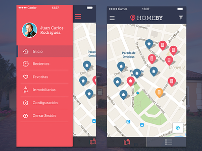 Real Estate Mobile App geolocation home homeby ios map menu mobile mobile nav real estate