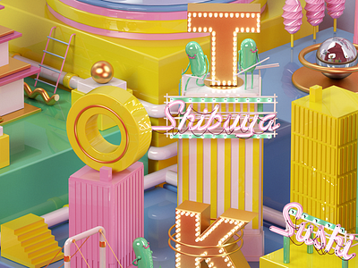 Shibuya 3d animation art artwork c4d cinema4d design. illustration render vray