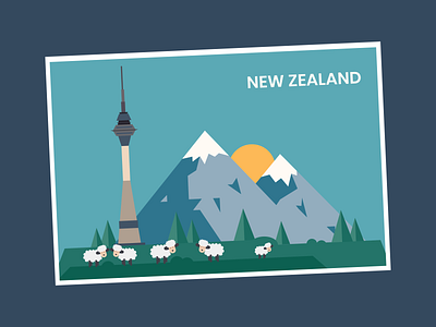 New Zealand Postcard - #31 Weekly Warmup design dribbleweeklywarmup illustration new zealand postcard tourism travel weekly warm up