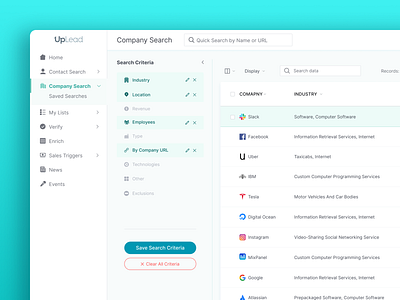 Company Search | UpLead app b2b business email growth gui landing page marketing saas sales software ui ui kit ux visual styleguide web app web design web development website wordpress