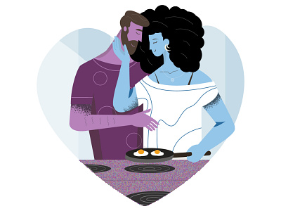 Mornings With Her, Couple Illustration abstract adobe illustrator brush cooking couple couples food heart love man morning noise together vector woman woman illustration